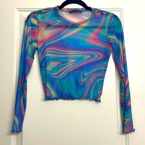 iHeartRaves RARE SOLD OUT Rainbow Long Sleeve Mesh Top